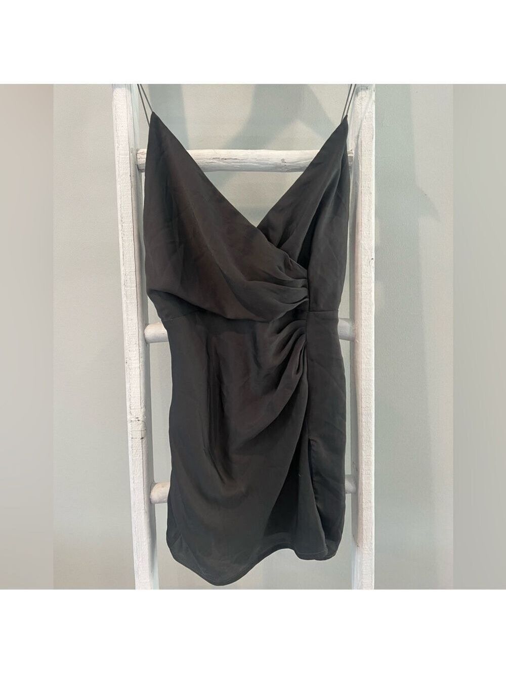 Tobi wrap grey silky side slit sexy spaghetti strap cocktail dress small